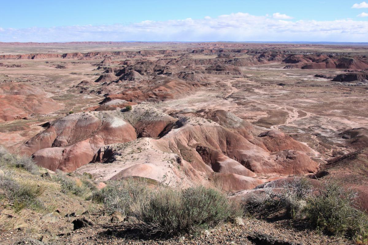  een zandstenen woestijn met verschillende tinten, van bruin tot oranje.