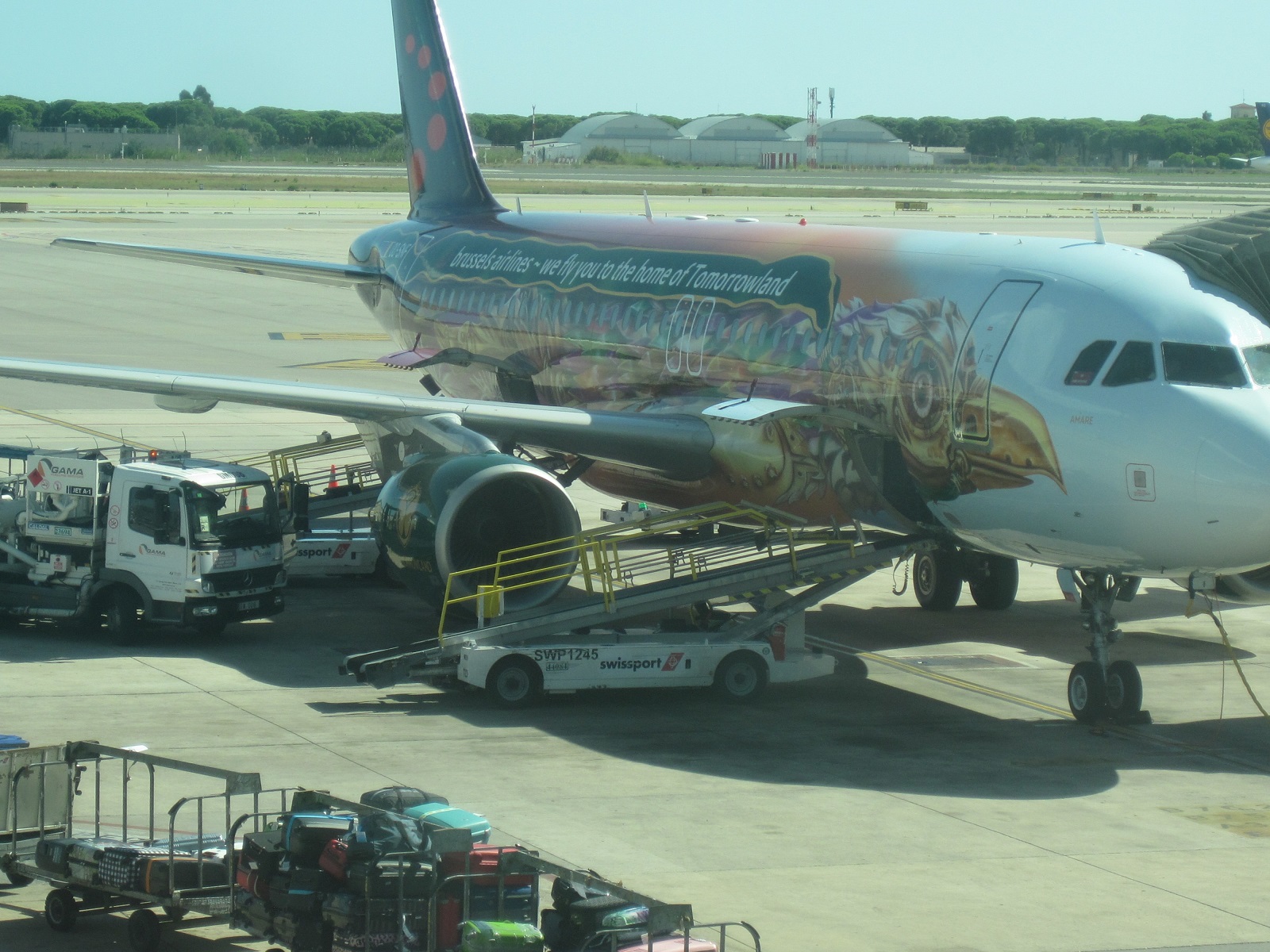 Huiswaarts met een Brussels Airlines-vliegtuig met Tomorrowland-bedrukking