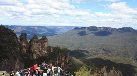 De eucalyptusbossen van de Blue Mountains trekken veel toeristen.